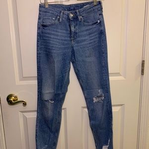 Blue denim girlfriend fit ripped jeans